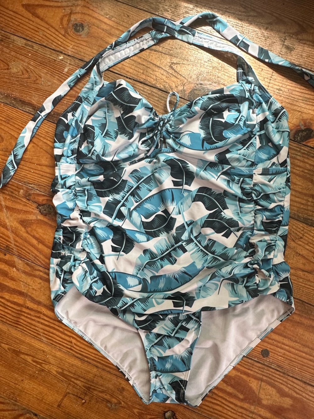 Plus size tummy control adjustable Tropical Leaf Print One-Piece Swimsuit XXL